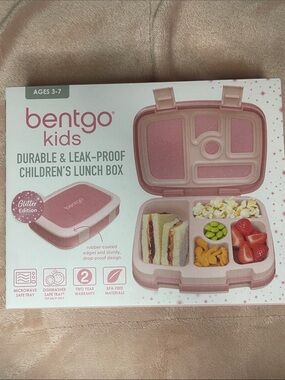bentgo Kids Pink Glitter Durable & Leak-Proof Children's Lunch Box